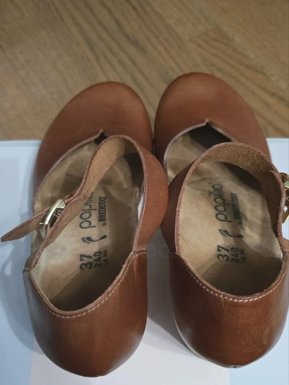 Papillio Cognac Mary Ring-Buckle Ankle Strap Wedge Sandals - Birkenstock 37